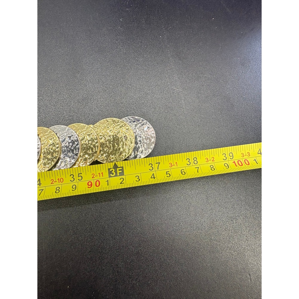 Vintage Two Tone Hammered Coin Disc Elastic Stretch Belt Gold Silver Made in USA - Picture 7 of 7